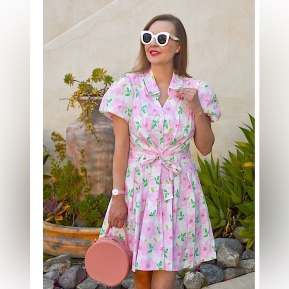 Draper James Pink Floral Tie-Waist Fit-and-Flare Dress